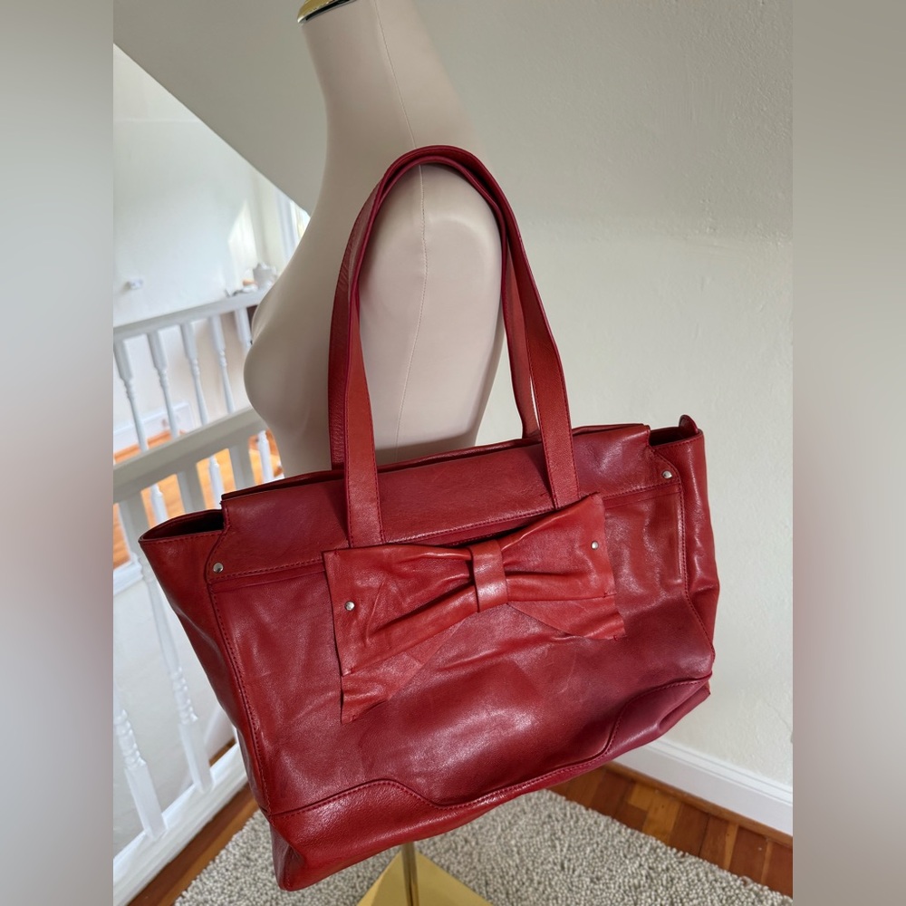 Nanette Lepore Red Leather Tote with Bow Detail